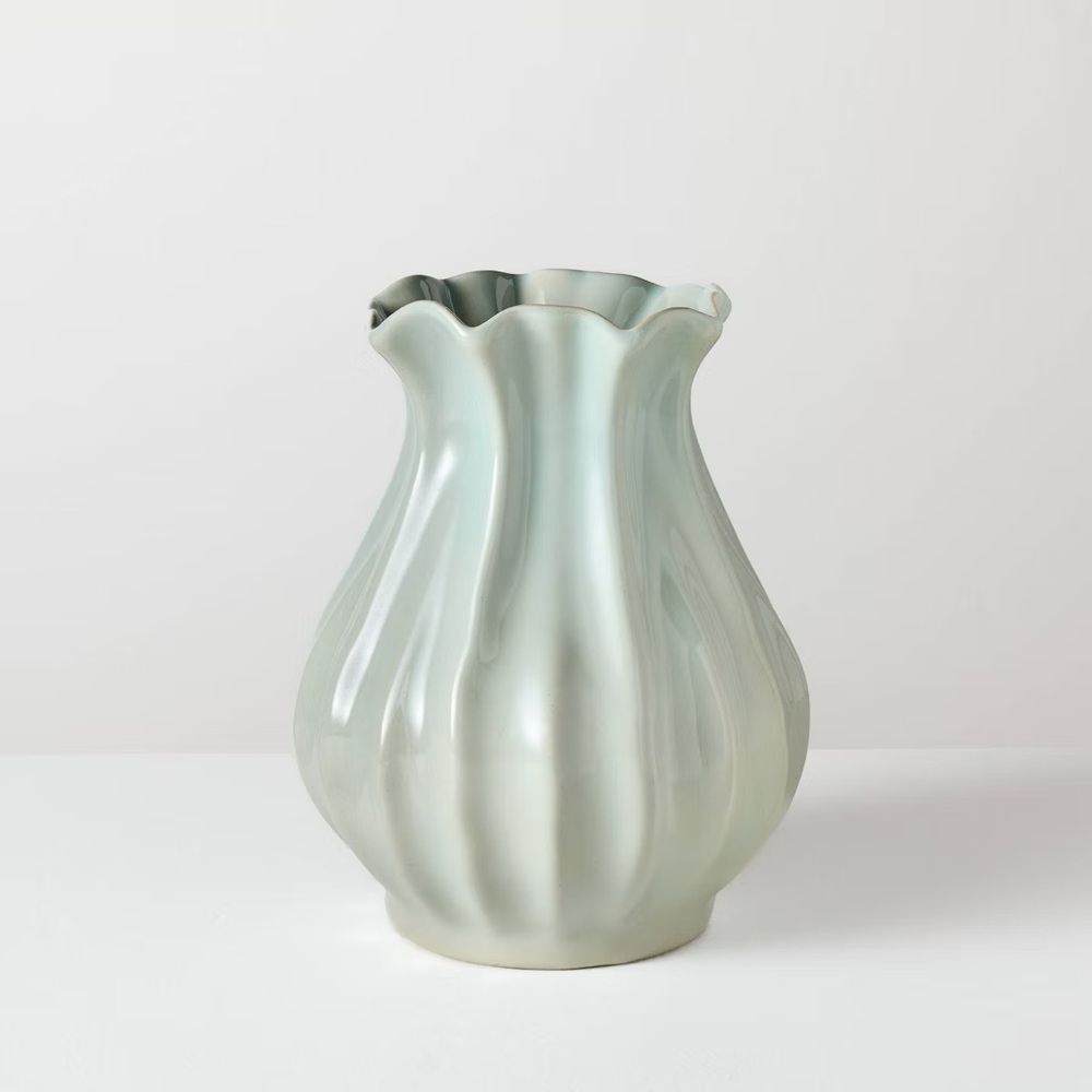 9" Pleated Ceramic Decorative Vase Blue - Hearth & Hand™ with Magnolia
